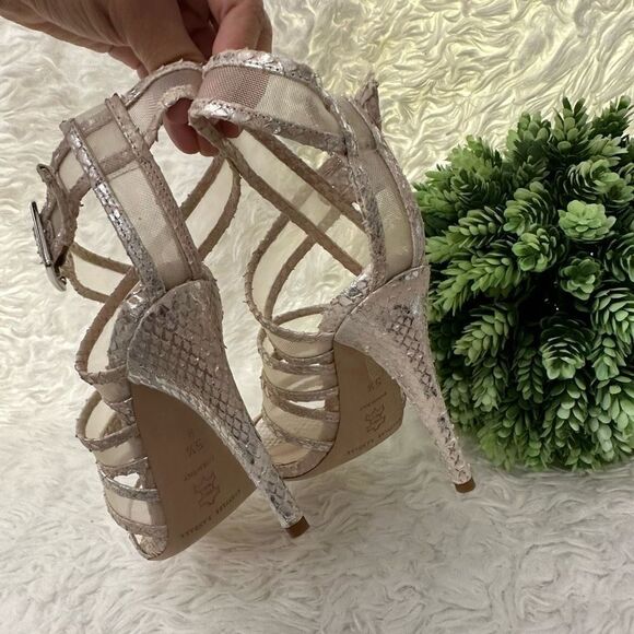 LOEFFLER RANDALL Paige Strappy‎ Python Metallic Leather Cage Sandals 5.5B NEW - Picture 5 of 9